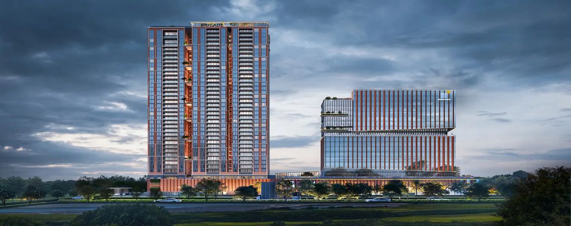 Brigade Icon – front elevation of the residential tower and commercial block (artist's impression)
